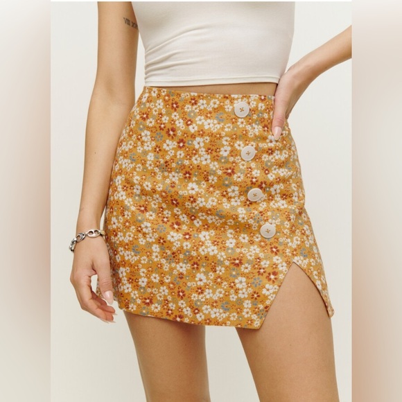 Reformation Taylor Linen Skirt Flora Junie Size 10 - Picture 2 of 15